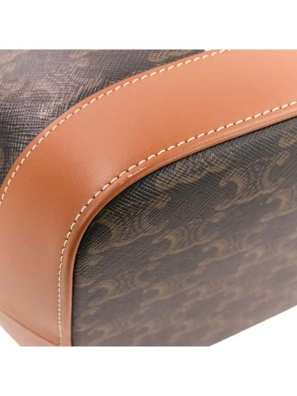 Celine Cabas Triomphe Canvas Leather Tote Shoulder Bag Brown Black